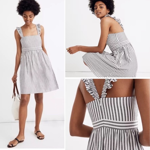 Madewell Dresses & Skirts - Madewell Striped Ruffle Strap Empire Dress 2 Grey White